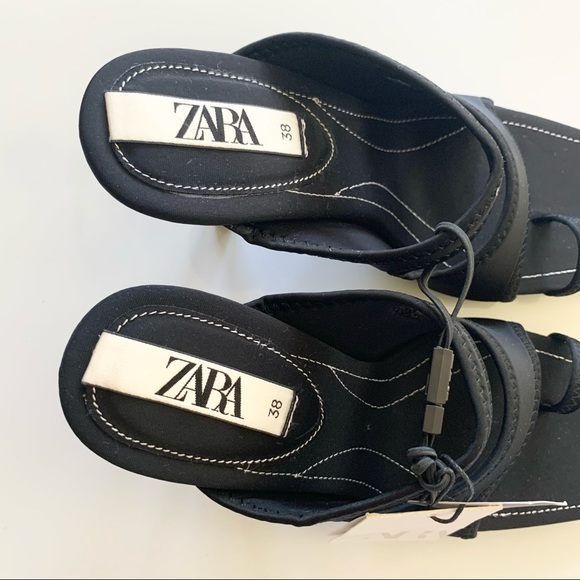 🌸New🌸 Zara Heeled Neoprene Sandal Shoes Size 7.5 Black NWT - Picture 4 of 9